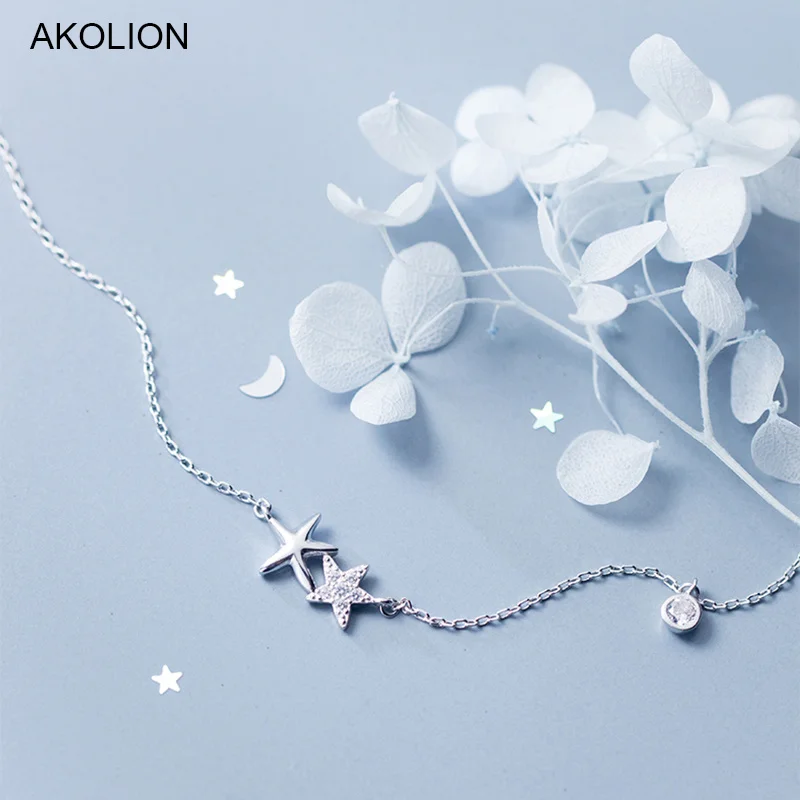 

Wholesale Silver Double Star Necklace Pendant 925 AAA Zircon Round Ball Necklace Jewely Small Choker Necklaces for Women