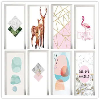 

90x200/77x200cm Beautiful Pattern Door Sticker For Living Room Bedroom Elk Simple Adhesive Wallpaper Waterproof Home Decor Decal