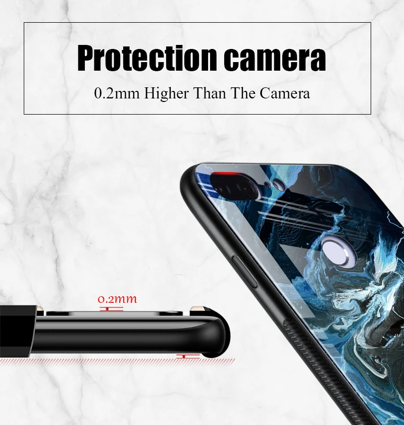 Hisomone Marble Phone Case On For Huawei Honor 9 Lite Texture Tempered Glass Back Case Cover For Huawei P Smart P20 Lite