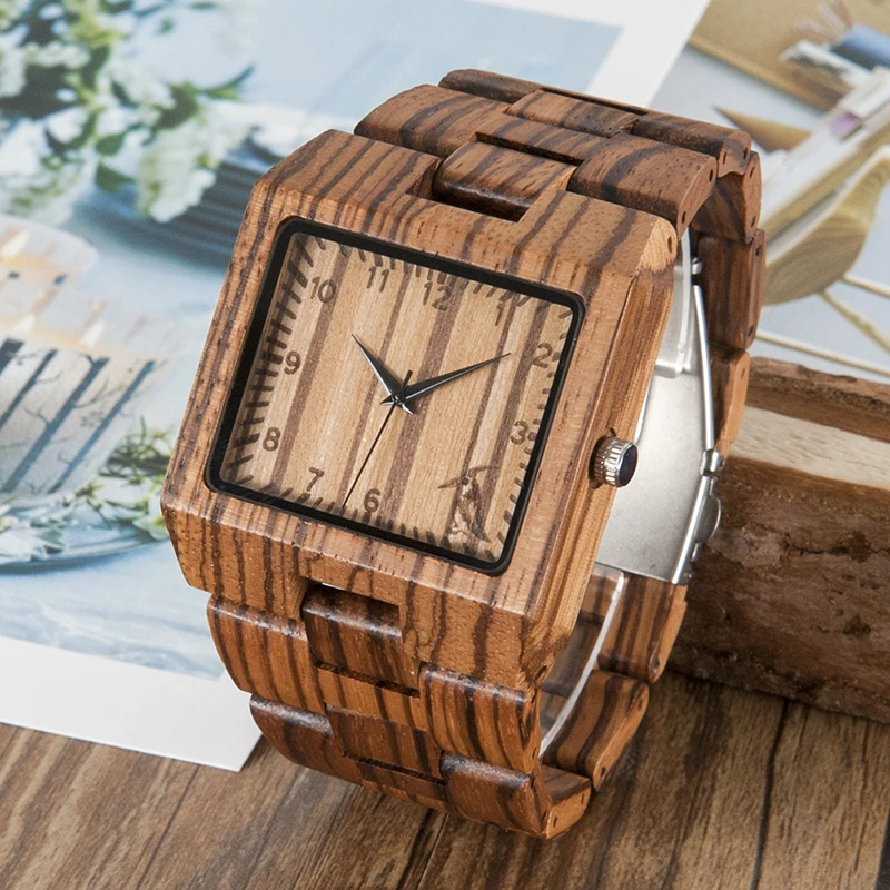 BOBO BIRD New Arrival Men Watch L24 Zebra Wooden Watch Mens Luxury Brand Design All Wood Quartz Wristwatch in Gift Box