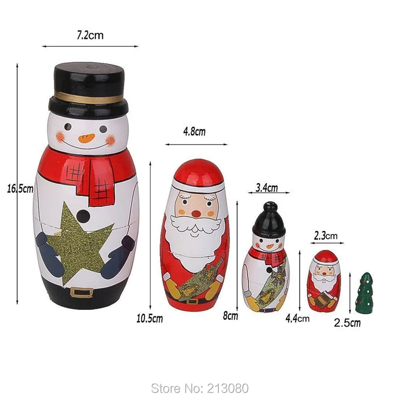 Handmade Painting Craft Snowman Santa Claus Christmas Tree Nesting Dolls Matryoshka Russian Doll Toy Set (6)
