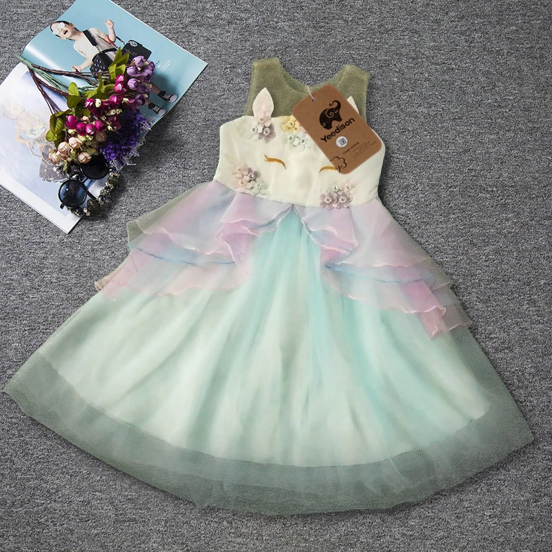 2018 New Girls Dress Flower Kids Party Dresses For Girls Princess Unicorn Dress Mesh Lace Children Costumes Cute Girl Prom Gowns (3)