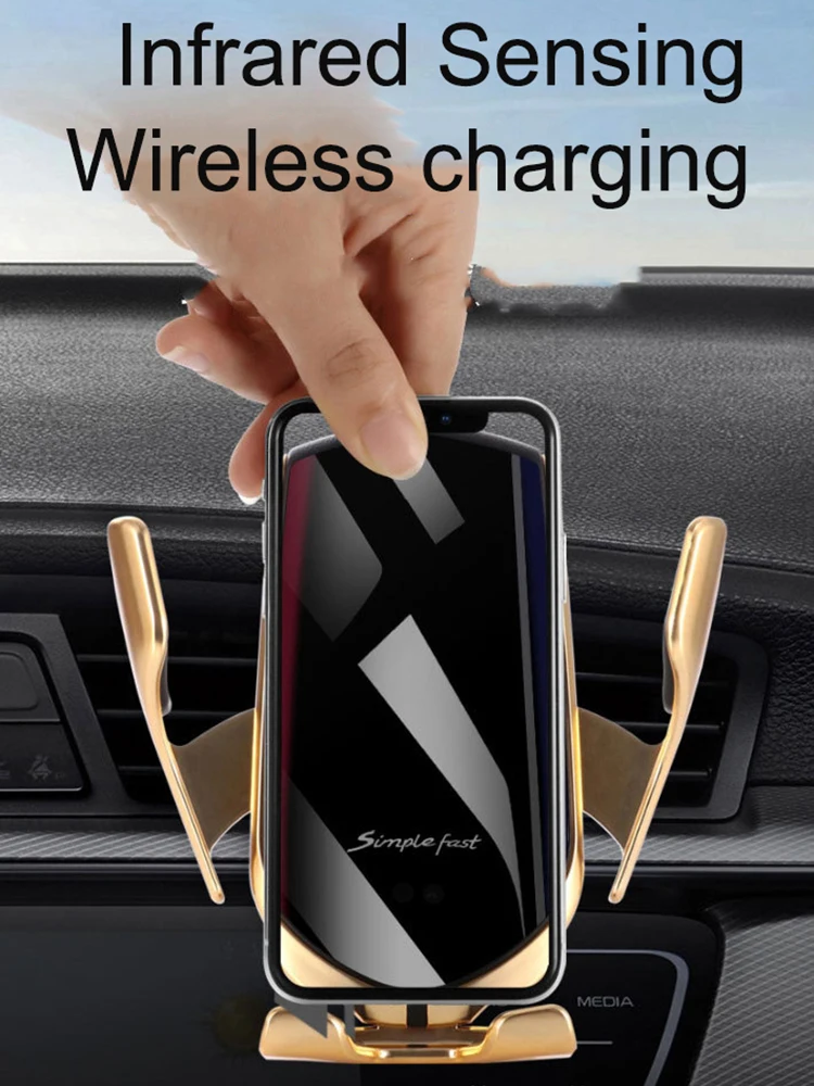 Автомобильное беспроводное зарядное устройство QI 10 Вт быстрое зарядное устройство R1 автоматический зажимной инфракрасный индукционный автомобильный держатель телефона для Iphone X 8 samsung S10 S9