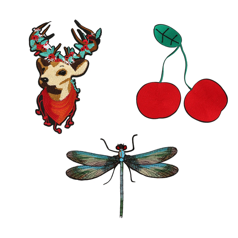 

Lychee Life DIY Dragonfly Deer Cherry Shaped Patches Kawaii Pocket Applique Handmade Sewing On Clothes Bag Accessories