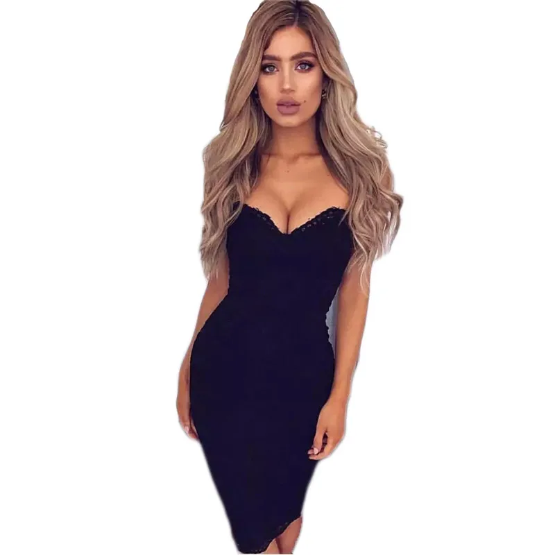 2017 New Women Summer sexy sleeveless Bandage Bodycon dress lady spaghetti strap v-neck lace floral party clubwear pencil | Женская