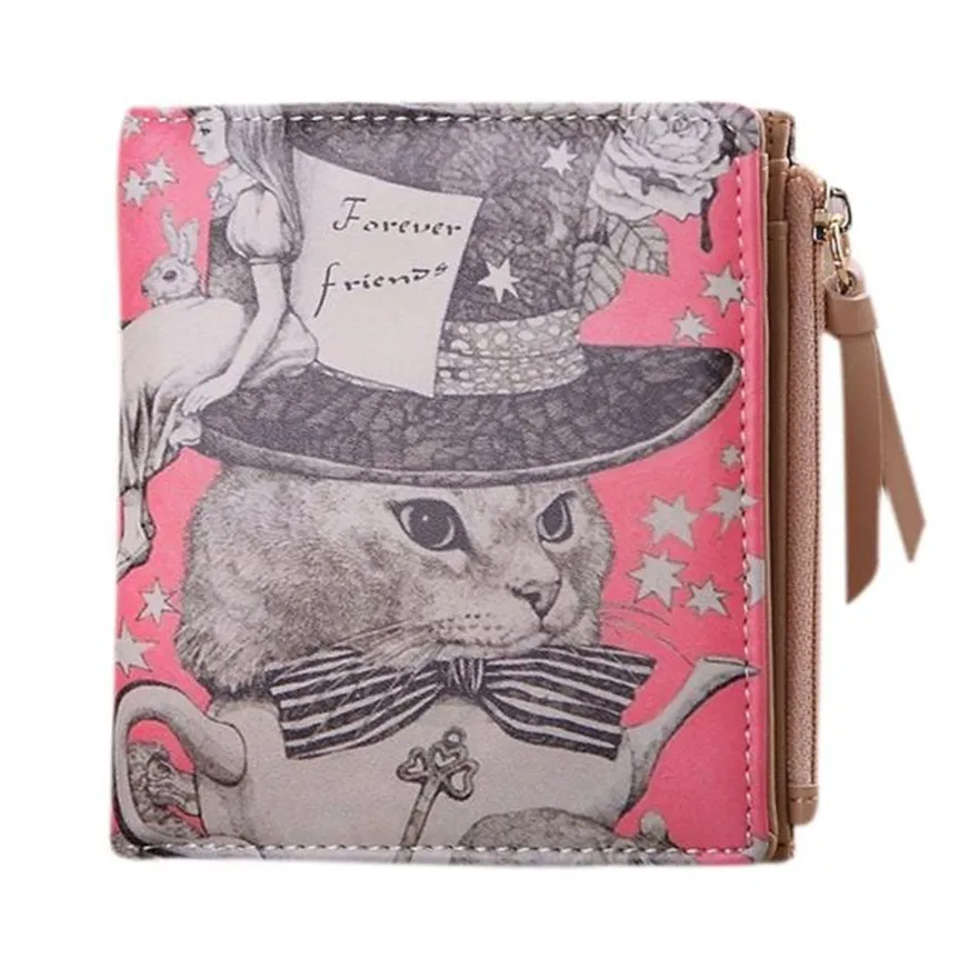 

Fashion New Brand Women Vintage Cat Coin Clip Purses High Quality Zipper Short Wallets Cute Clutch Handbags wallets women 2S