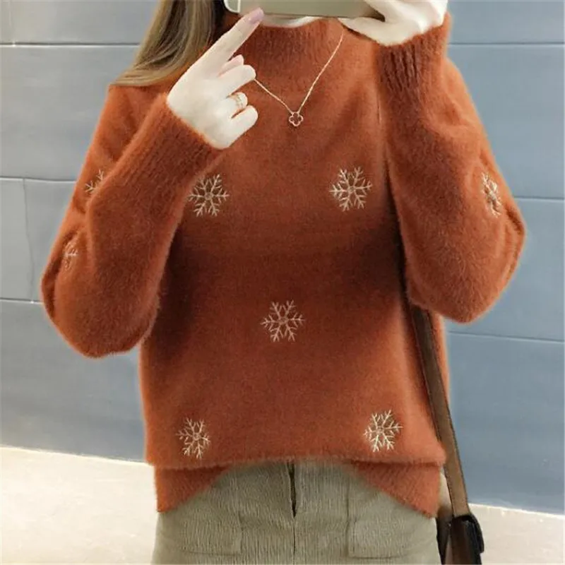 Neploe Снежинка водолазка женский свитер консервативный стиль длинный рукав пуловеры Тонкий зимний толстый женский свитер 67881 - Цвет: 67881 caramel color