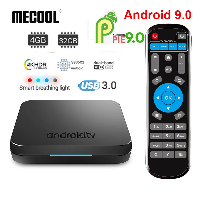 

Mecool KM9 Android 9.0 Smart TV Box 4GB/32GB Amlogic S905X2 USB3.0 4K Set Top Box 2.4G/5G Dual WIFI Bluetooth 4.1 Android TV Box