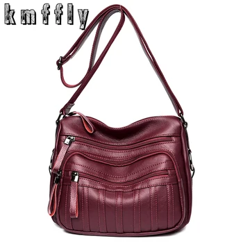 

KMFFLY Fashion 2019 4/zipper Bag High capacity Women Bag Luxury Brand Genuine Leather Women Messenger Bags Woman Handbags sac
