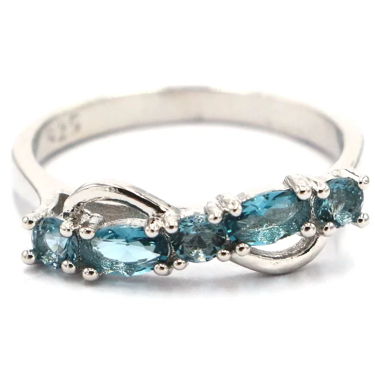 

US sz 7.75# Beautiful London Blue Topaz Ladies Engagement Silver Ring 20x7mm