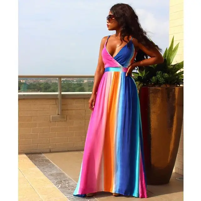 

Woman Dress 2018 Spring Summer Formal Dress Vintage African Dresses For Women Plus Size sexy rainbow Tute Estive Donna Sukienka