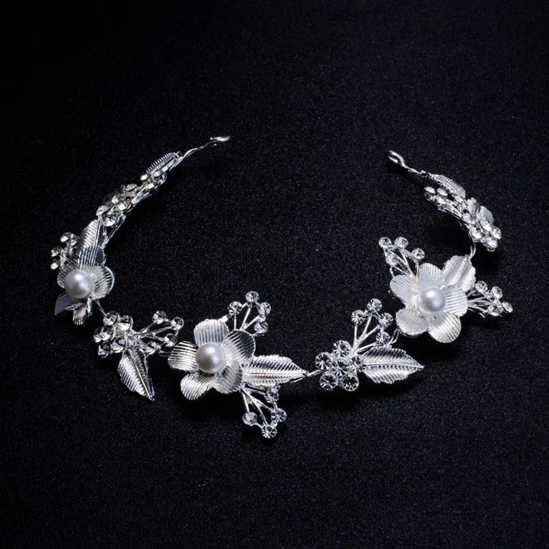 Wedding Bridal Hair Accessories Royal Tiara Silver Plated and Gold Color Metal Leaf Flower Crystal Hair Vine Tiara (1)