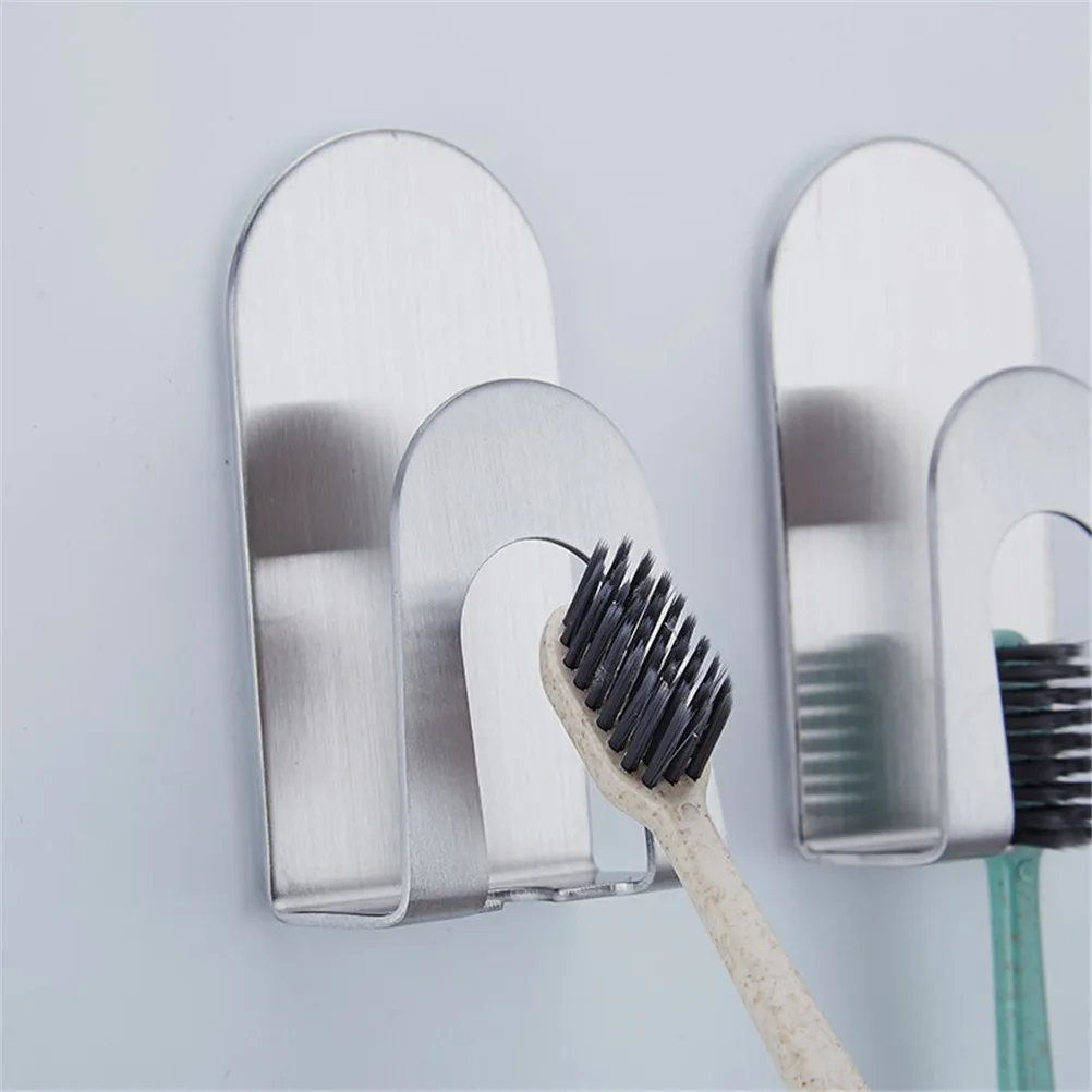 

1pc Self-adhesive Storage Rack Tooth Brush Organizer Toothbrush Holder Wall Mounted Stainless Steel No Hole