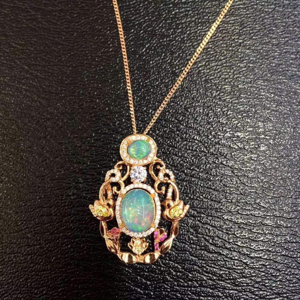 

natural opal pendant S925 silver Natural garnet Pendant Necklace trendy Elegant big mandarin duck Swim women jewelry