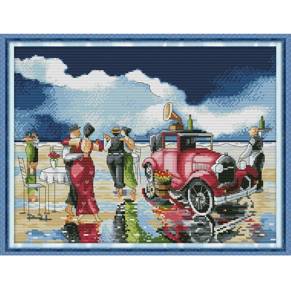 

NKF Beach Ball Counted Cross Stitch Patterns 11CT 14CT Chinese Cross Stitch Kits for Embroidery Home Decor