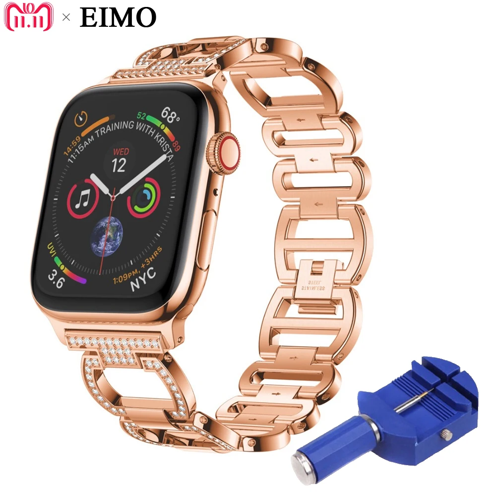 

EIMO Diamond Stainless Steel Band For Apple Watch Series 4 44mm/40mm correa iWatch 4 3 2 1 42mm/38mm wrist bracelet belt