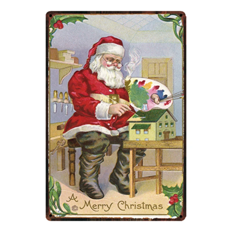 

[ Kelly66 ] Merry Christmas Santa Claus Metal Sign Tin Poster Home Decor Bar Wall Art Painting 20*30 CM Size y-1955