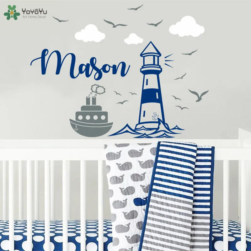 Yoyoyu Wall Decal Sailboat Personalized Name Wall Sticker For Boy