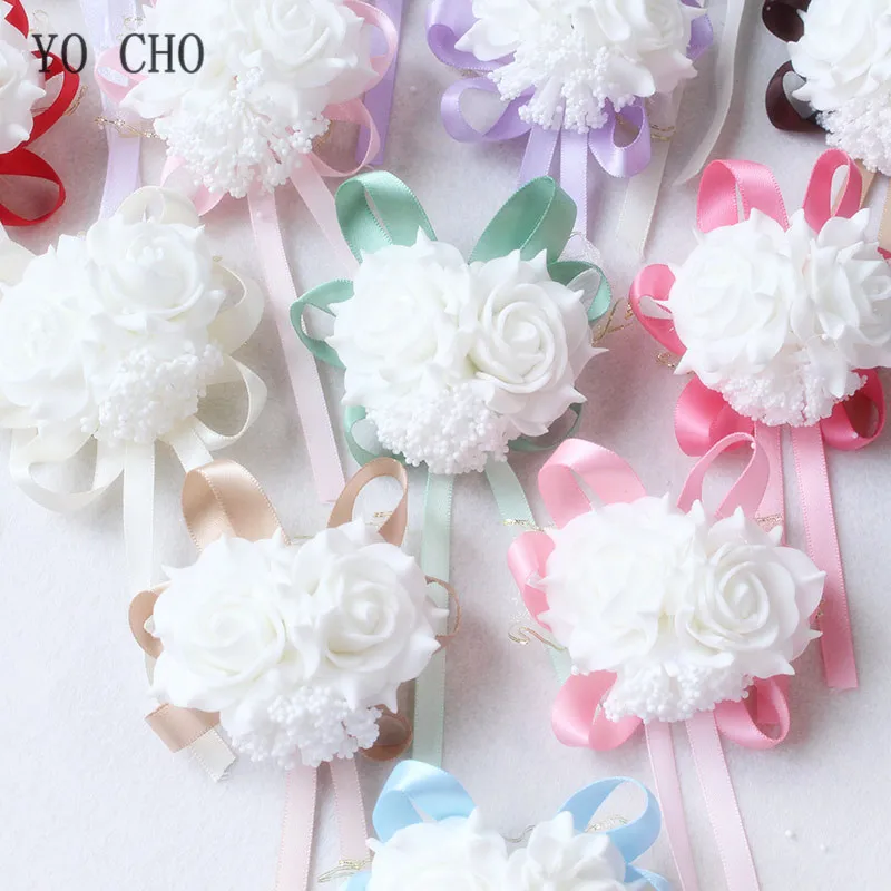 YO CHO пенопластовый браслет-корсаж на запястье для подружки невесты, сестер, цветы на руку, белые свадебные аксессуары, вечерние искуственные цветы для декора