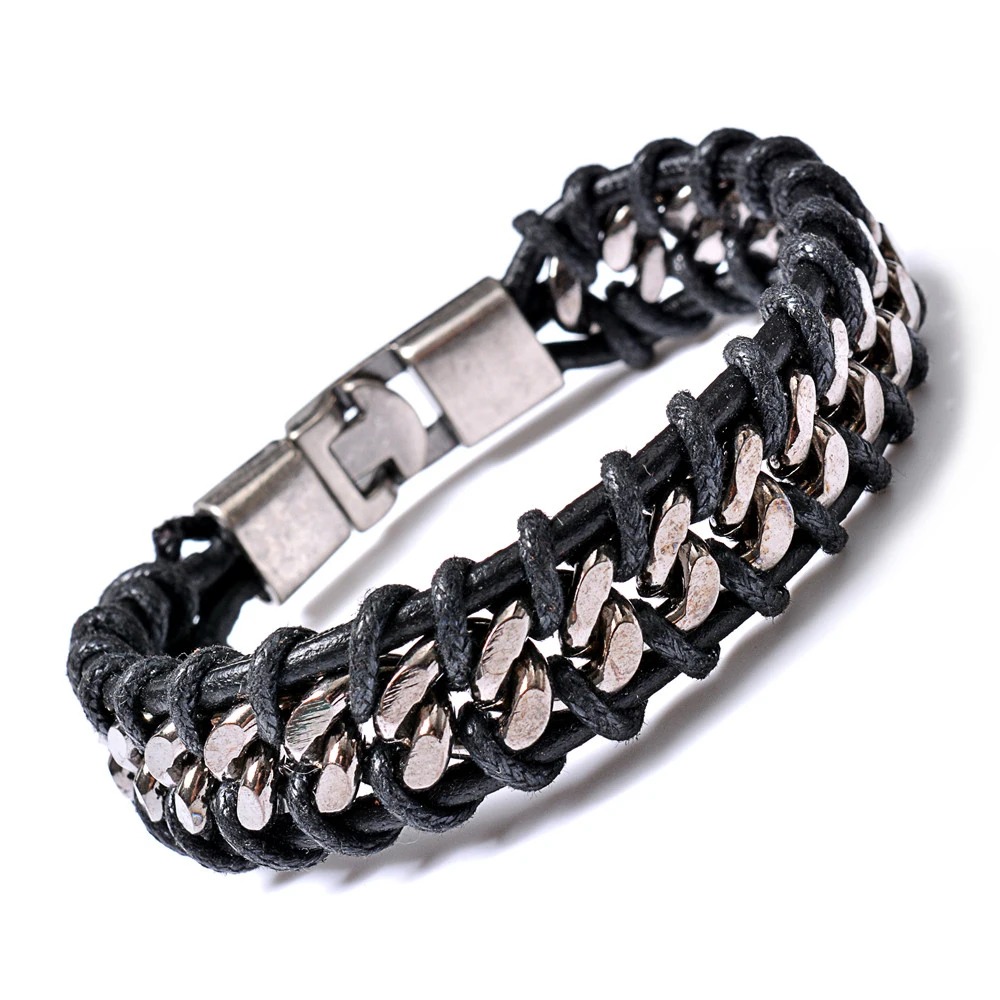 Buy Fashion Leather Bracelet Bangles For Mens, Black