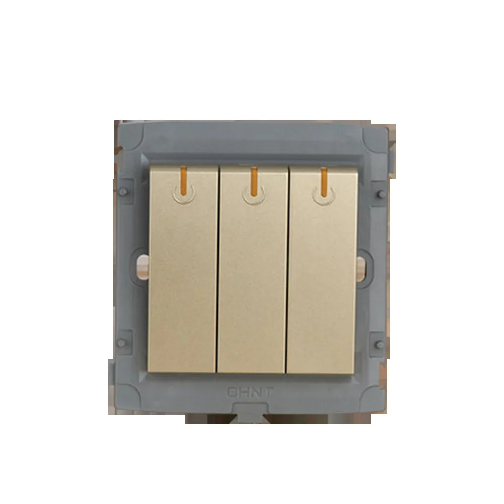 

CHINT Electrical Light Switches 86 Type Wall Switch Socket Light Champagne Gold Five Hole Three Gang One Way