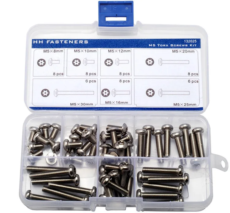52 pcs M5(Dia. 5.0mm) Pin In Torx Pan Head Security Screws Assortment
