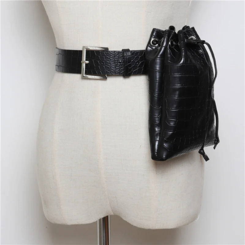 

PGOLEGGY 2019 Fashion Alligator PU Leather Women Waist Bags Leopard Black Drawstring Colorful Belt Bags Shoulder bag