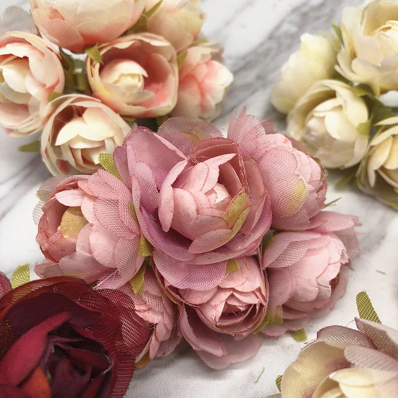 YOOROMER 6 pieces 2.5cm rose flower head silk Artificial Flowers For Wedding Decoration DIY Decorative Wreath Fake Flowers