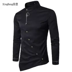 XingDeng Для мужчин удобные хлопковые Slim Fit дизайнерские футболки Повседневное Мужской Повседневная рубашка с длинным рукавом Личность