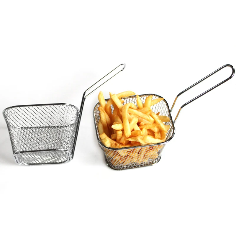

Hifuar 1pc Mini Fry Baskets Kitchen Tool Strainer Food Presentation Cooking French Fries Basket Stainless Steel Fryer Basket