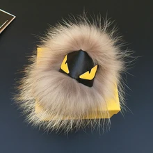 Cartera De Cuero negro Pom Pom de Piel Real Monstruo Muñeca Encanto Llavero Colgante Del Bolso Hombros Correa de piel llavero llavero Anillo