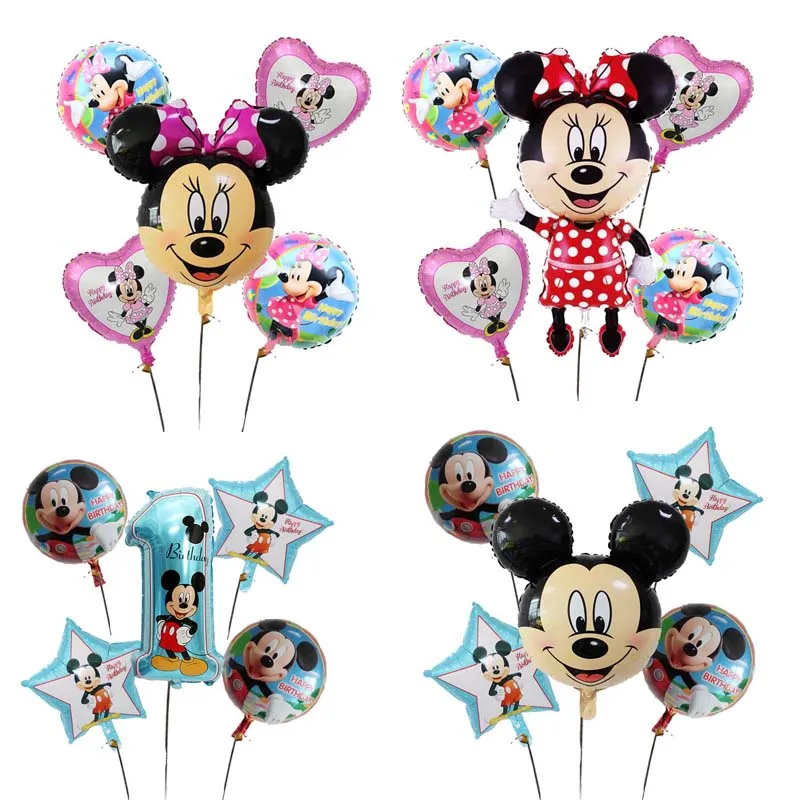

5pcs/lot Mickey Minnie balloons Big Red Bowknot standing mouse Airwalker Balloons for Birthday Party Decorations Kids globos