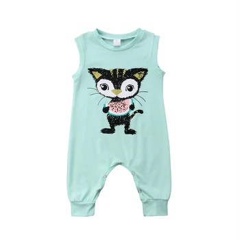 

NEW Infant Newborn Baby Girl Sleeveless Cat Romper Jumpsuit One Piece Clothes