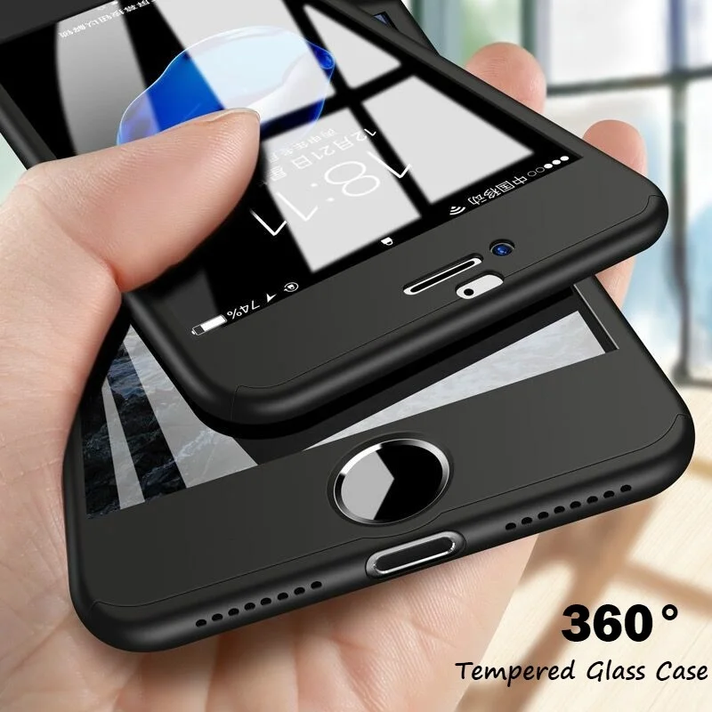 

360 Full Body Cover Case On For iPhone 7 Plus 6 S 8 X Phone Coque Front and Back For iPhone 5 5S SE With Glass Screen Protector