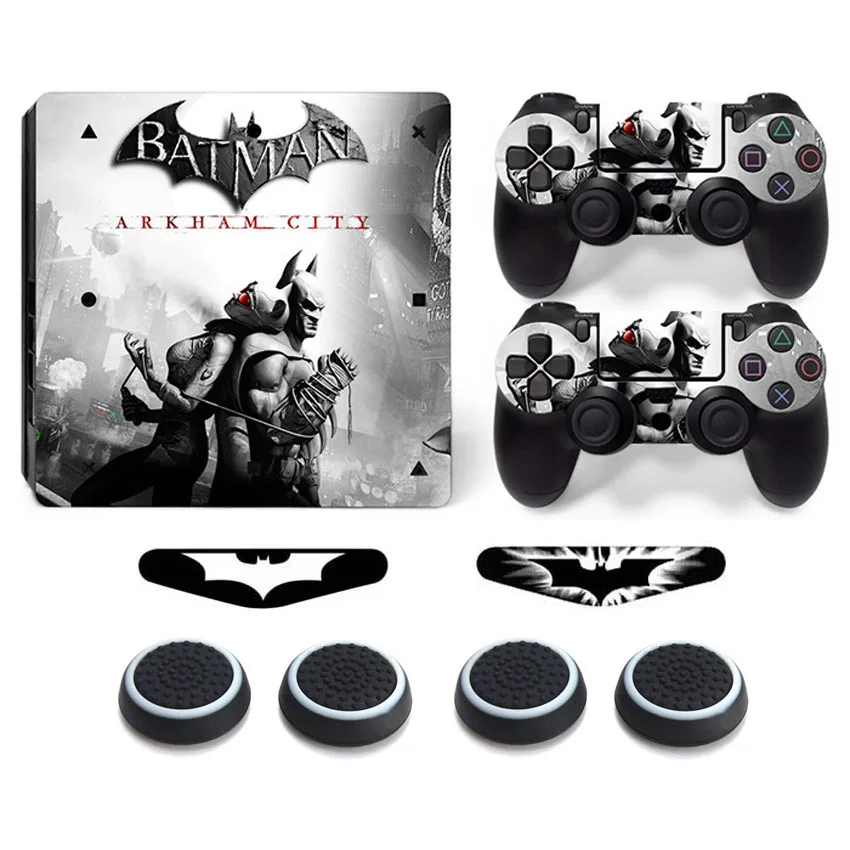 

Batman Arkham Knight Vinyl Anti-slip Decal Sticker & Lightbar Stickers & Slicone Cap & Controller Stickers For PS4 Slim Console