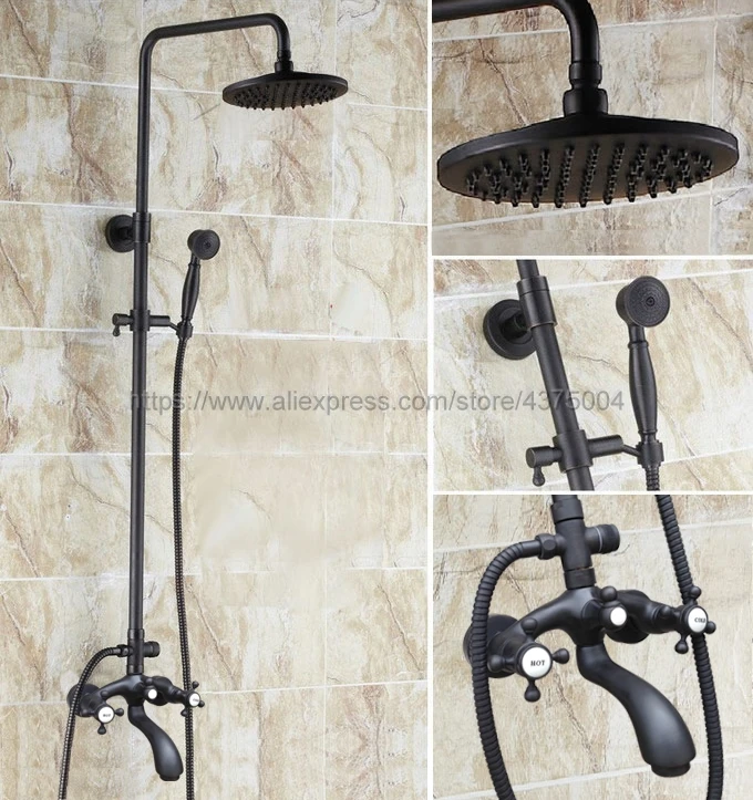 

Black Oil Rubbed Brass Shower Set Faucet Wall Mounted 8" Rain Shower Head Faucet Tub Mixer Tap Hand Shower Nhg115