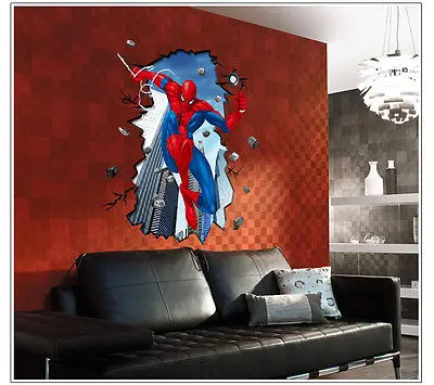Супер герой Человек-паук треснутая Фреска художественная Настенная Наклейка ПВХ наклейки для детской комнаты декор
