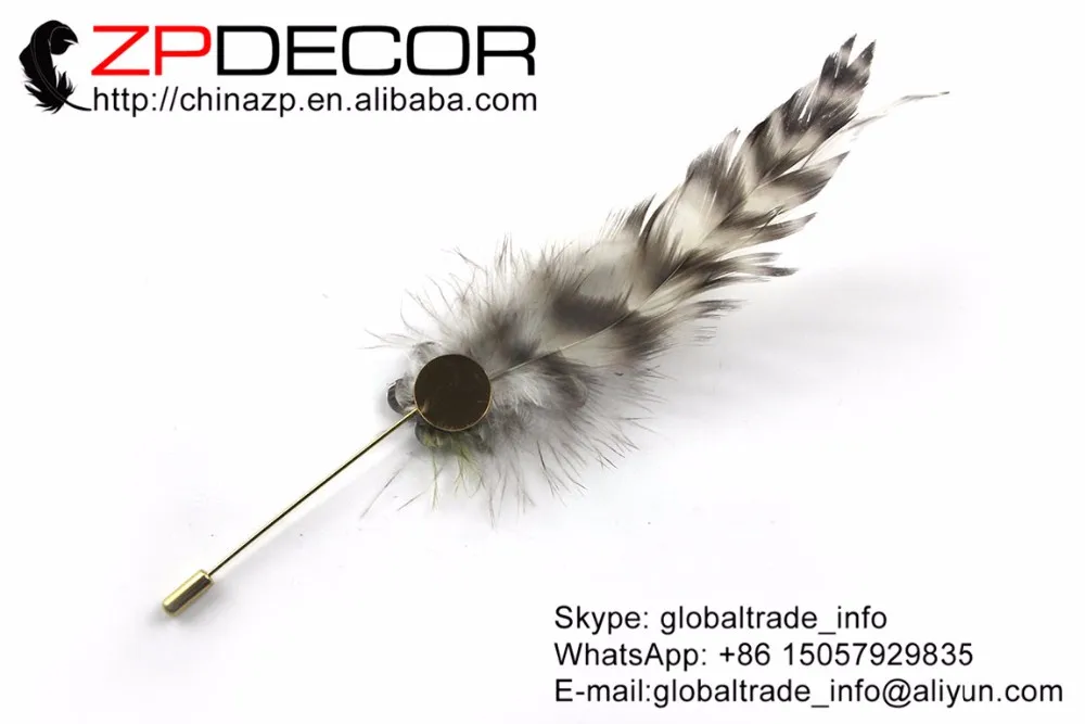 28_Natural Grizzly rooster feather wedding pin brooch (6)