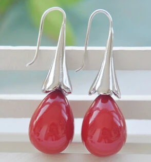 

ry00526 drip red shell pearl Morning glory hook earring