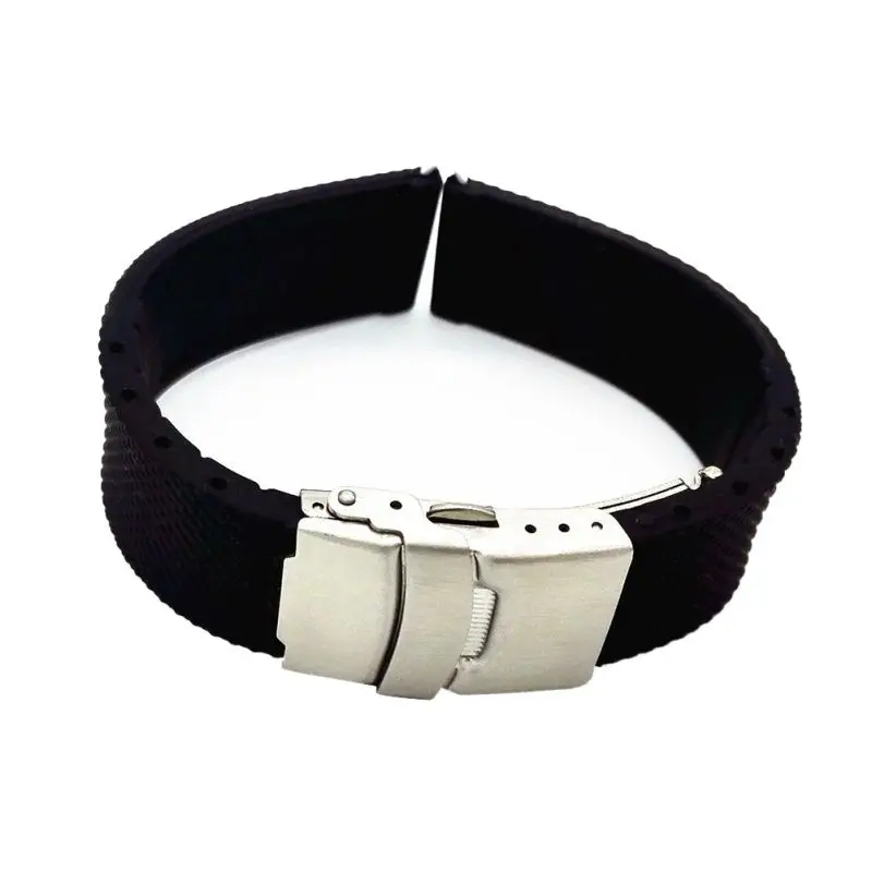 Rubber Watch Band Strap Straight End Bracelet Black Silicone Stainless Steel Double Click Folding Clasp 20 22 24mm