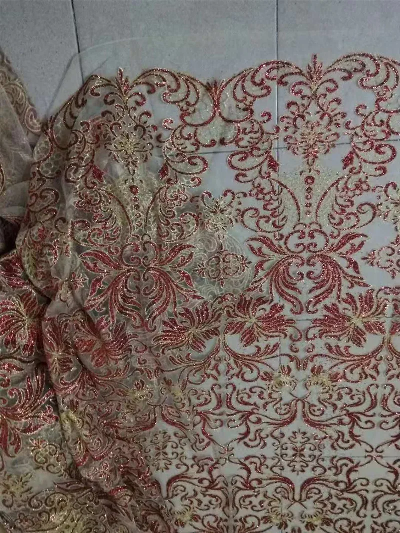 Good looking design red glitter gold edge mesh African glued wedding dress fabric H-22212 | Дом и сад