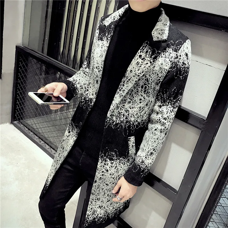 Зимний Тренч, мужское длинное пальто, мужские длинные пальто с принтом, одежда из Южной Кореи, Veste Longue Homme Gabardina Larga Hombre