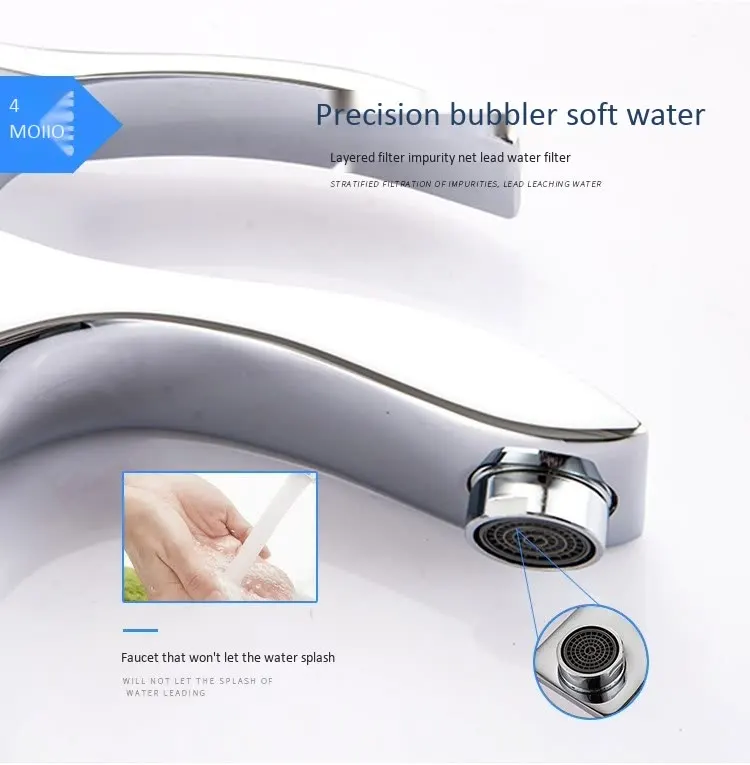 MOIIO Single Handle Solid Brass Sink Faucet For Bathroom Vessel Bowl Sink Faucet Basin Sink Mixer Tap One hole Chrome Finished