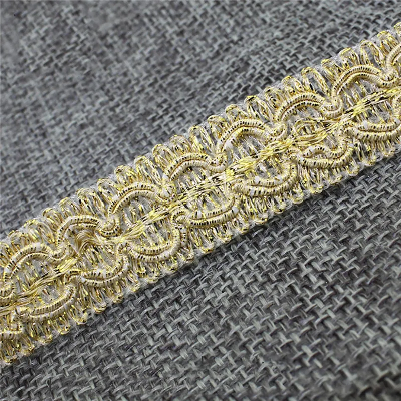 Lychee Life Braided Gold Lace Trim 10 Yard Sequins Lace Ribbon for Dress DIY Sewing Material for Bridal Dress