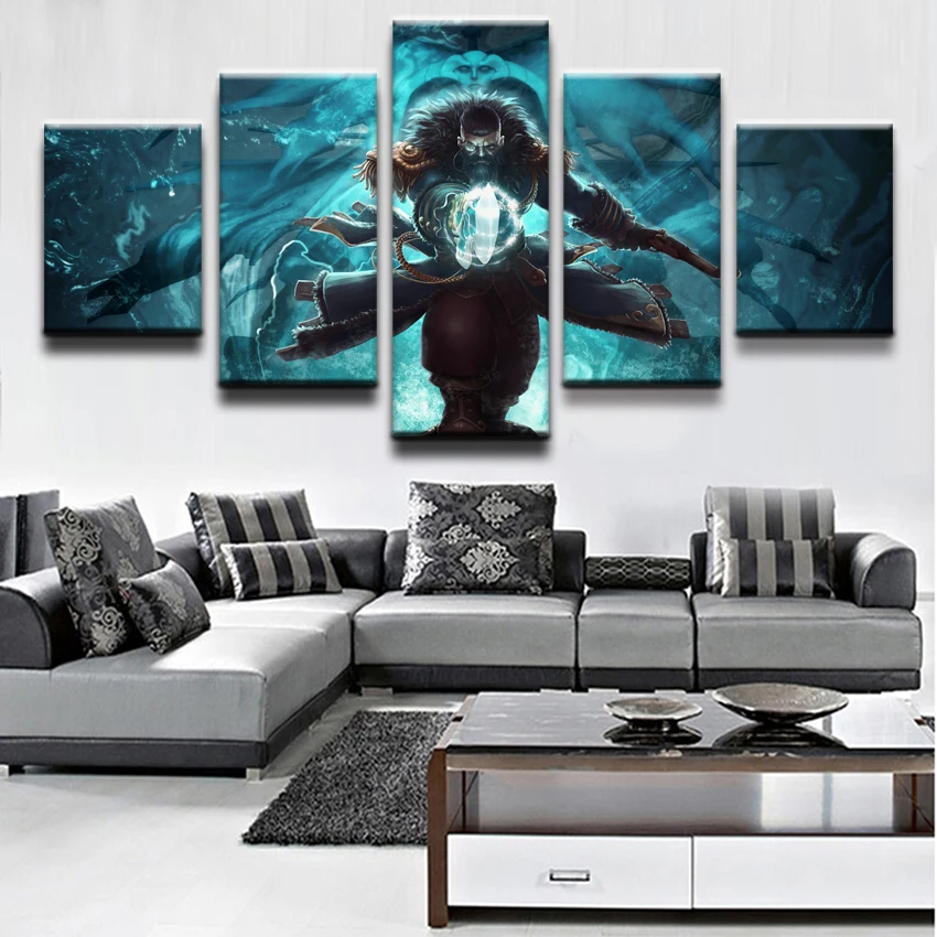 Wall Art Game Poster 5 Panel DotA 2 Kunkka Pirate Ship Sword Weapon Home Decor Artwork Canvas Print