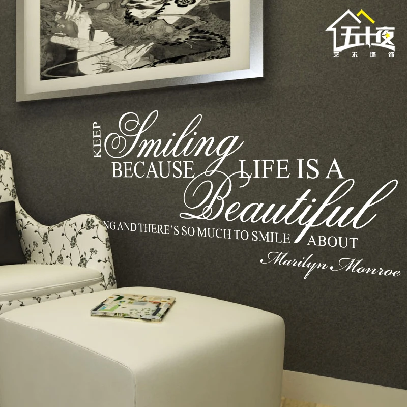 English Peom Wall Sticker Personalized Life Quote Smiling Because