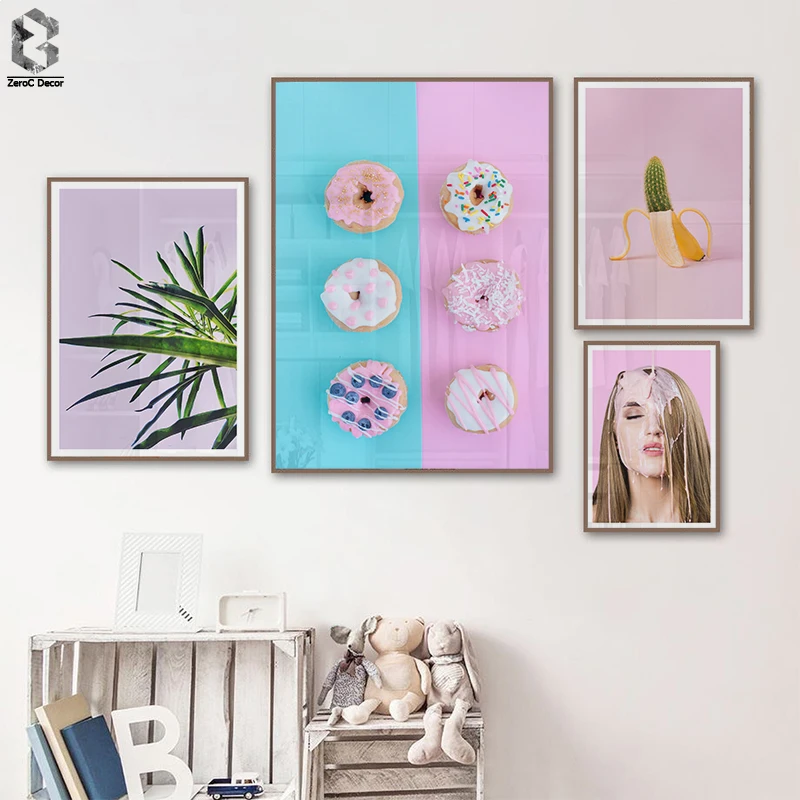 

Nordic Pink Donut Posters Cactus Wall Art Pictures Canvas Print Landscape Painting Modern Living Room Home Decoration