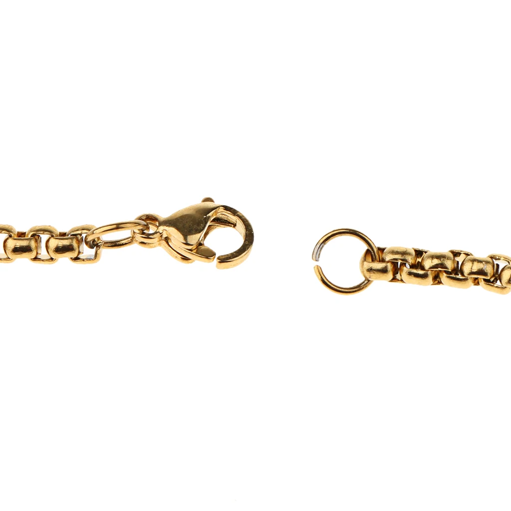 Gold Stainless Steel Round Curb Cable Box Link Chain Necklace with Lobster Claw Clasp for Women Ladies