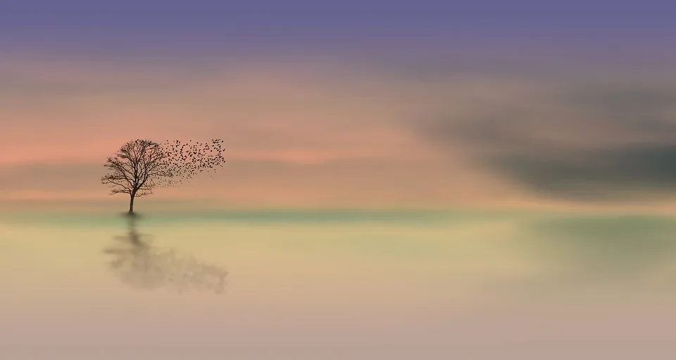 Tree and birds in the lake
