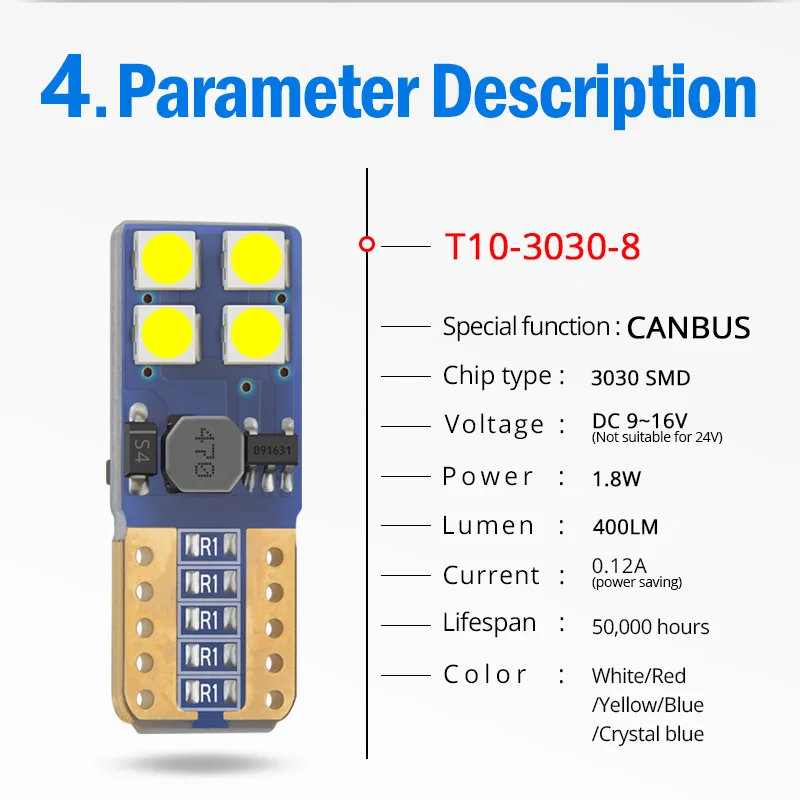 NAO w5w T10 лампы t10 Светодиодные лампы 8smd 3030 светодиодных чипов 12v авто светодиодный светильник номерного знака светильник 6000K белый желтый красный f: кристально-голубой